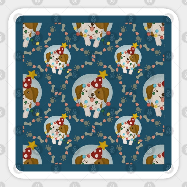 Puppy Dog Wreath Christmas Pattern Sticker by i am Cuta